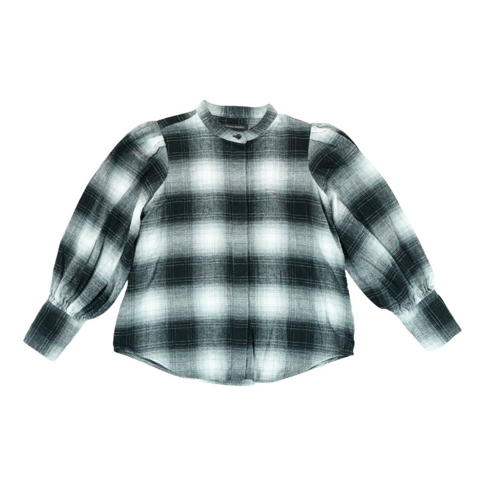 Banana Republic Women’s Puff Sleeve Flannel Shirt Small S Grey Plaid MSRP $119